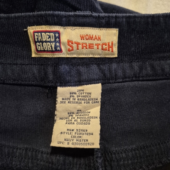 Faded Glory women's size 20W navy blue stretch corduroy pants, EUC - Picture 7 of 7